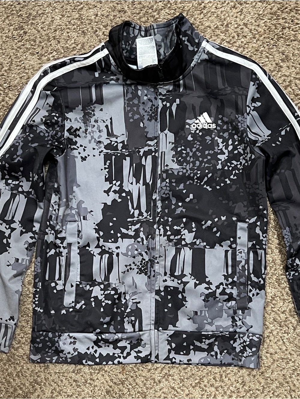 adidas Black & Gray Camo-Print Kids Track Jacket